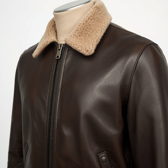 SkyRanger – Dark Brown Aviator Bomber Leather Jacket