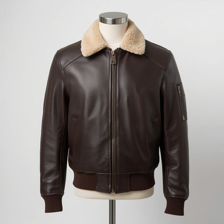 SkyRanger – Dark Brown Aviator Bomber Leather Jacket