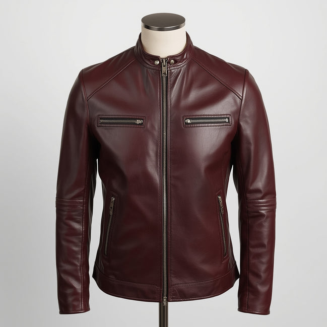 Velocity – Ox Blood Burgundy Café Racer Leather Jacket