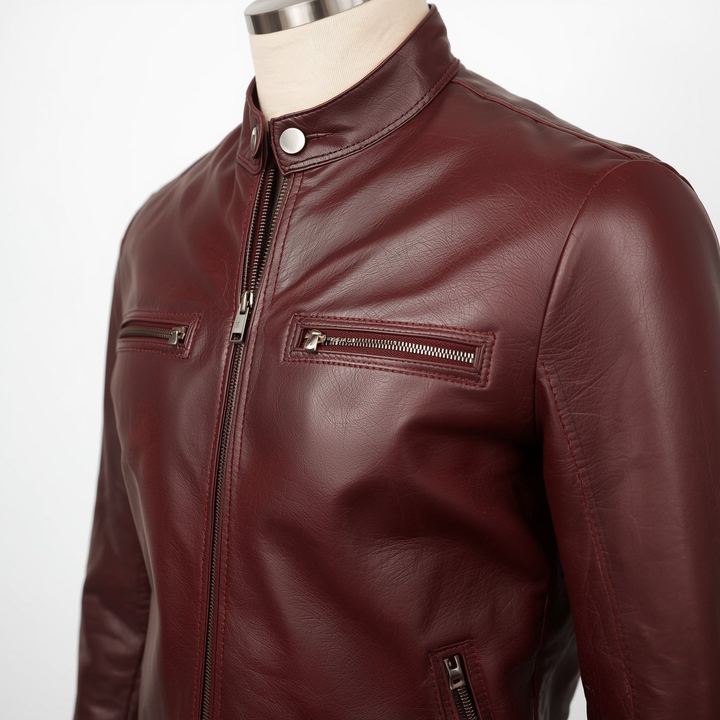 Velocity – Ox Blood Burgundy Café Racer Leather Jacket