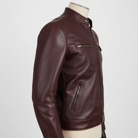 Velocity – Ox Blood Burgundy Café Racer Leather Jacket