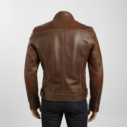 Velocity – Distressed Brown Café Racer Leather Jacket