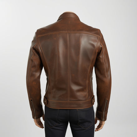 Velocity – Distressed Brown Café Racer Leather Jacket