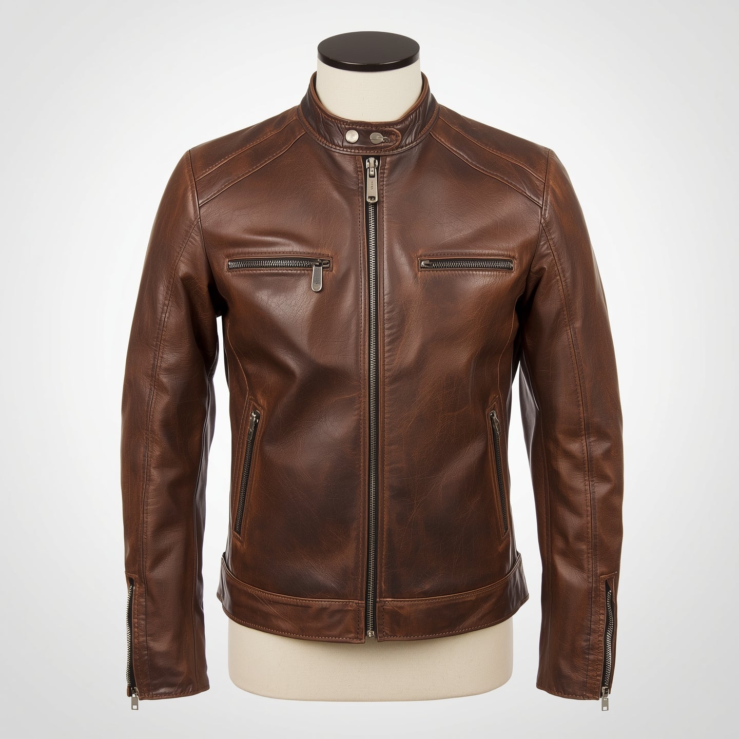 Velocity – Distressed Brown Café Racer Leather Jacket