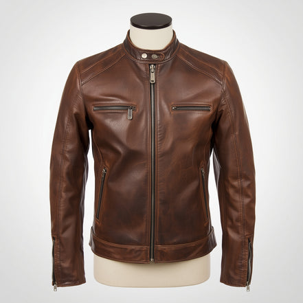 Velocity – Distressed Brown Café Racer Leather Jacket