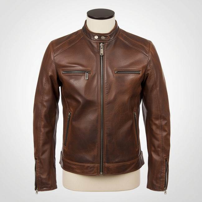 Velocity – Distressed Brown Café Racer Leather Jacket