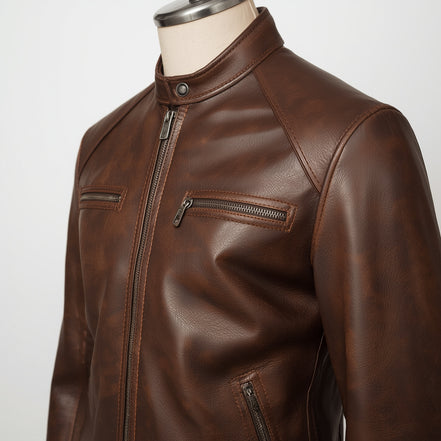 Velocity – Distressed Brown Café Racer Leather Jacket