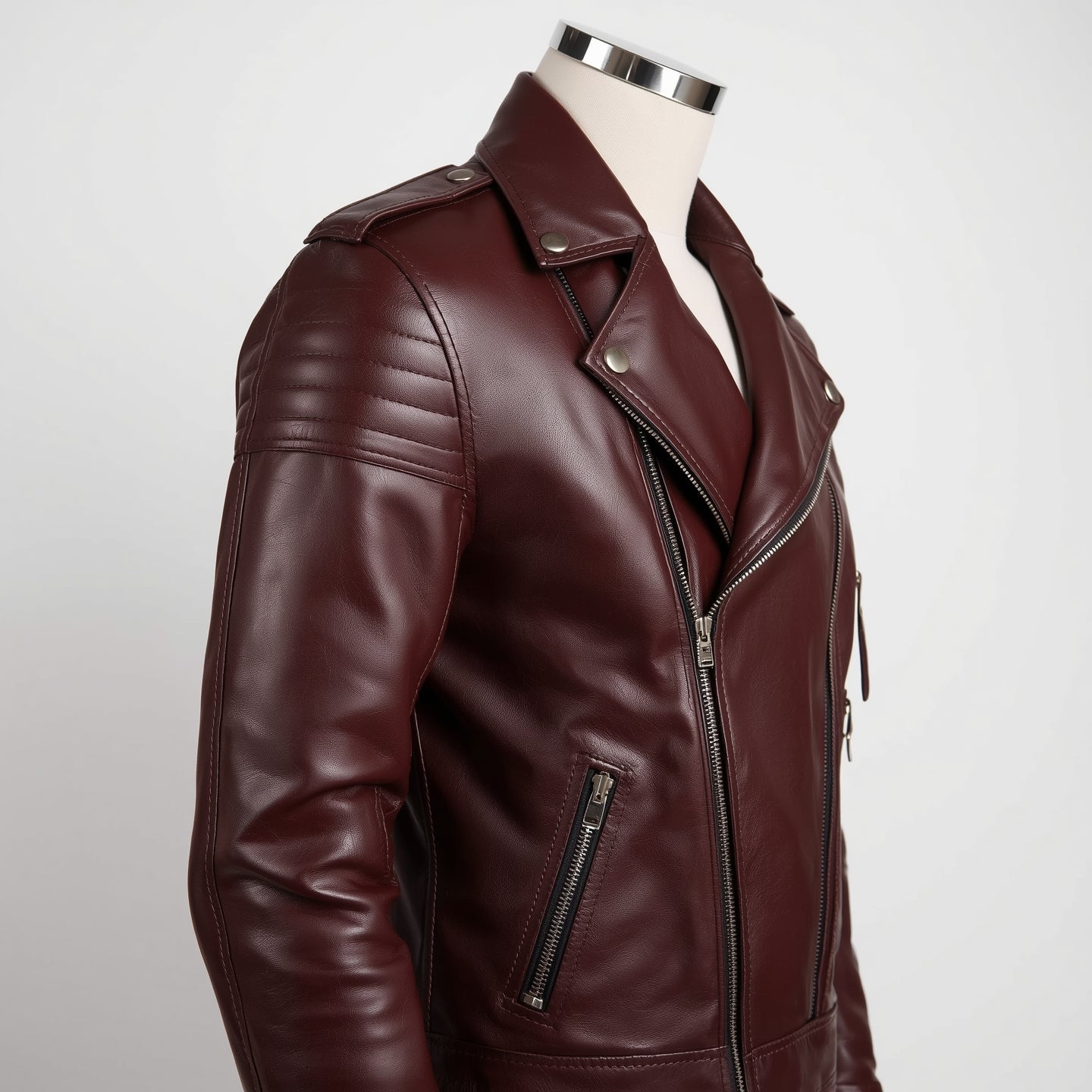 Rogue – Burgundy Classic Biker Leather Jacket
