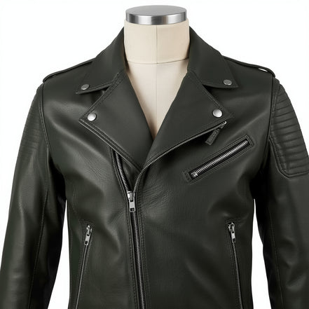 Rogue – Forest Green Classic Biker Leather Jacket