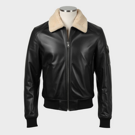 SkyRanger – Jet Black Aviator Bomber Leather Jacket