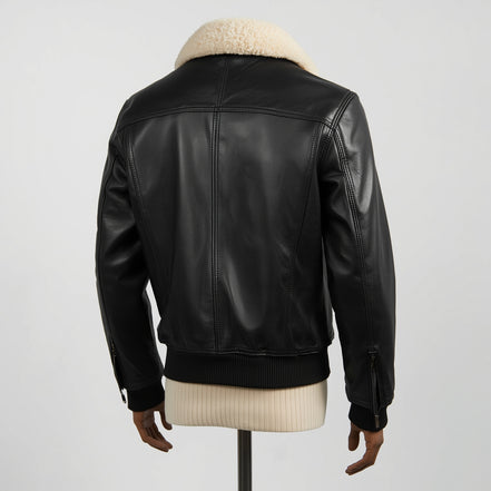 SkyRanger – Jet Black Aviator Bomber Leather Jacket