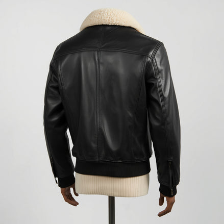 SkyRanger – Jet Black Aviator Bomber Leather Jacket