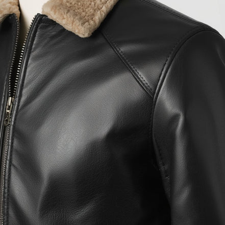 SkyRanger – Jet Black Aviator Bomber Leather Jacket