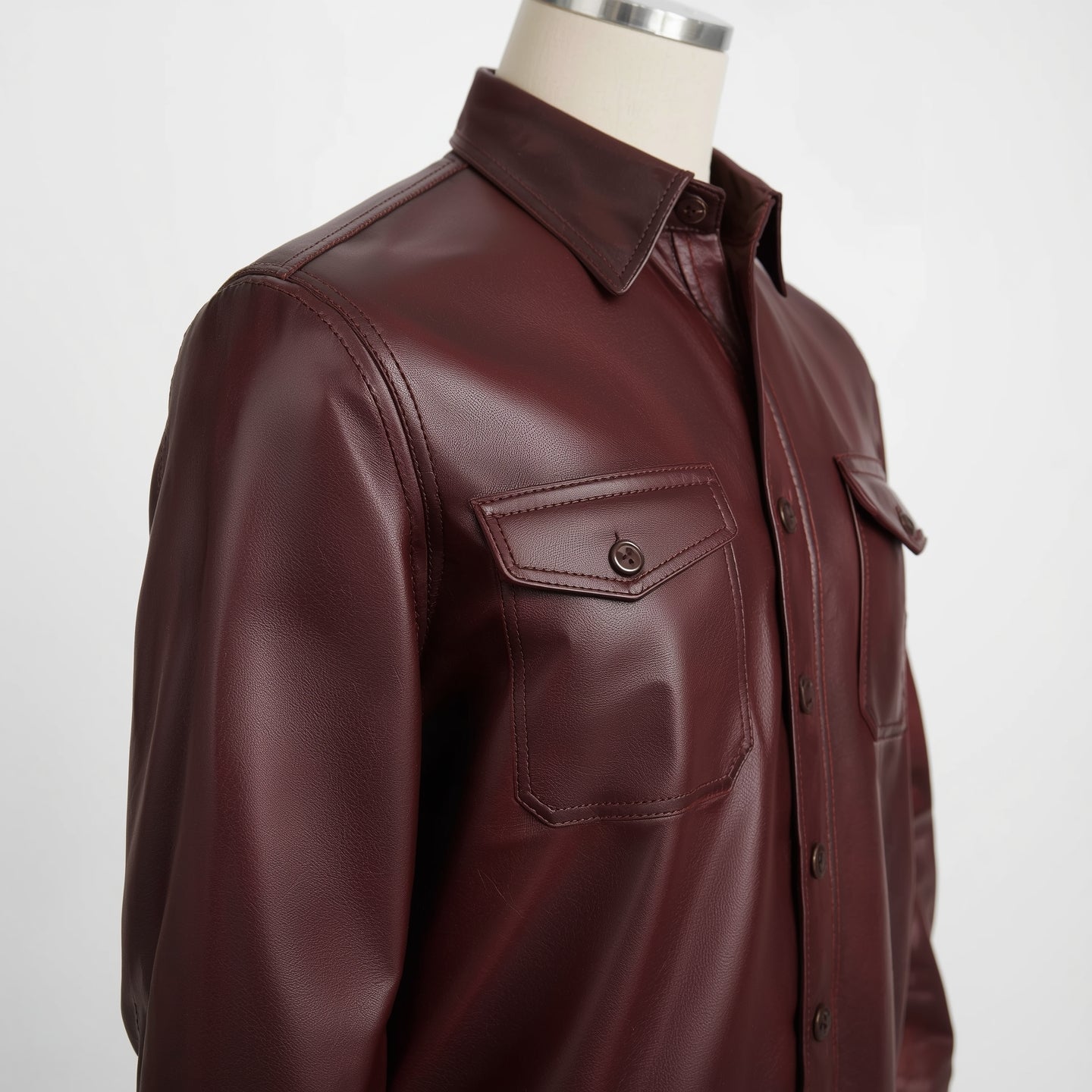 Crest – Burgundy Leather Button-Up Shirt