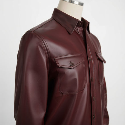 Crest – Burgundy Leather Button-Up Shirt