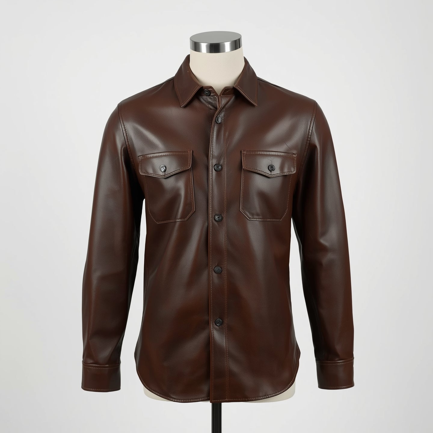 Crest – Dark Brown Leather Button-Up Shirt