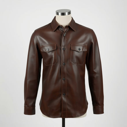 Crest – Dark Brown Leather Button-Up Shirt