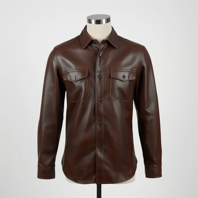 Crest – Dark Brown Leather Button-Up Shirt