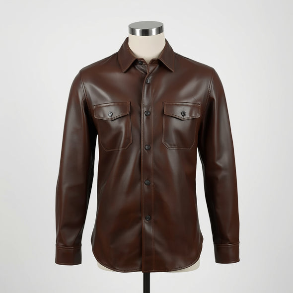 Crest – Dark Brown Leather Button-Up Shirt