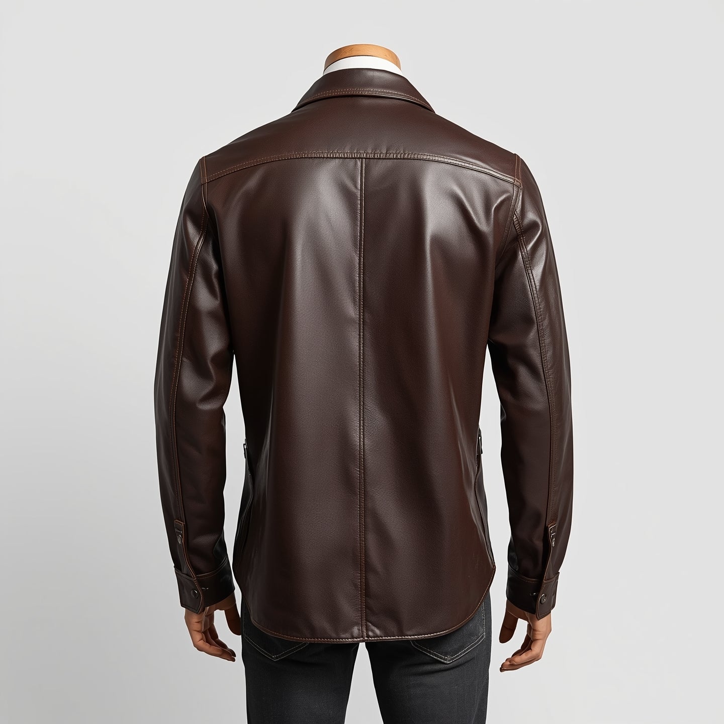 Crest – Dark Brown Leather Button-Up Shirt