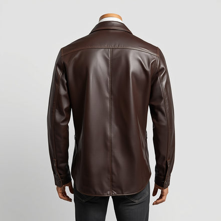 Crest – Dark Brown Leather Button-Up Shirt