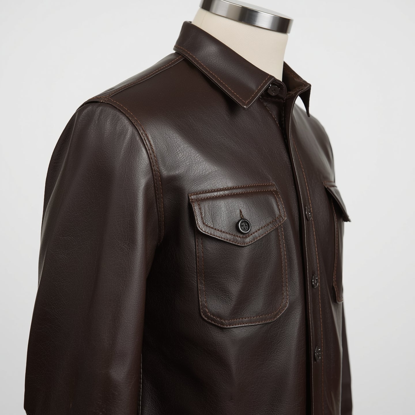 Crest – Dark Brown Leather Button-Up Shirt
