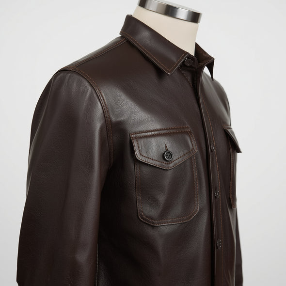 Crest – Dark Brown Leather Button-Up Shirt
