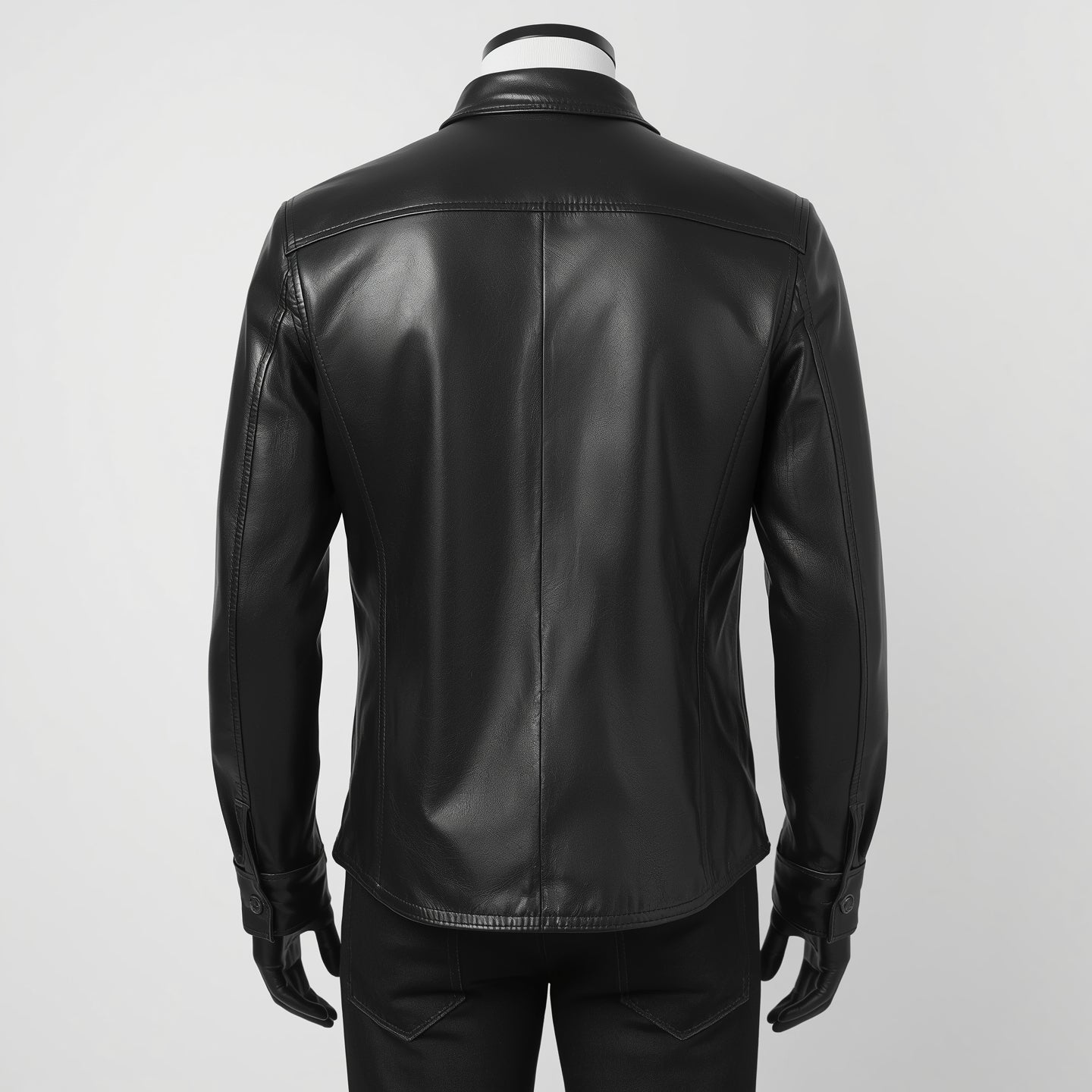 Crest – Jet Black Leather Button-Up Shirt
