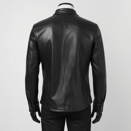 Crest – Jet Black Leather Button-Up Shirt