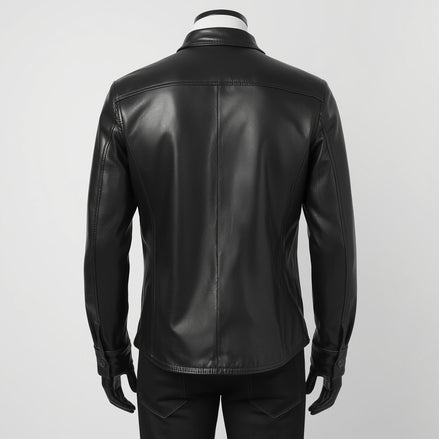 Crest – Jet Black Leather Button-Up Shirt