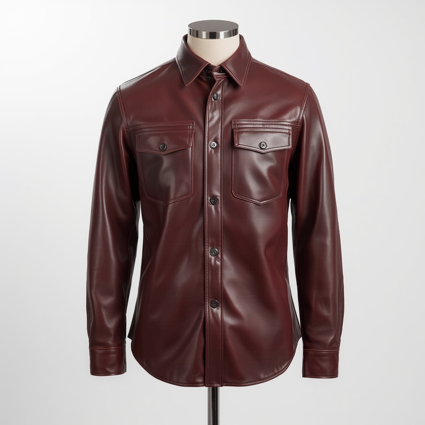 Crest – Burgundy Leather Button-Up Shirt
