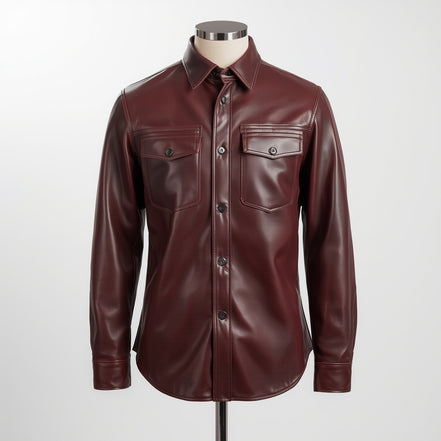 Crest – Burgundy Leather Button-Up Shirt
