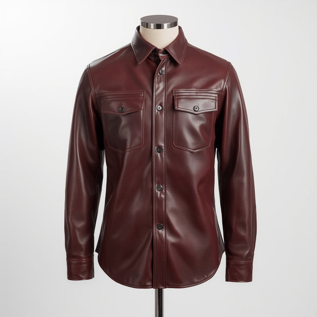 Crest – Burgundy Leather Button-Up Shirt