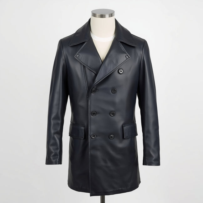 Mariner – Navy Blue Leather Peacoat