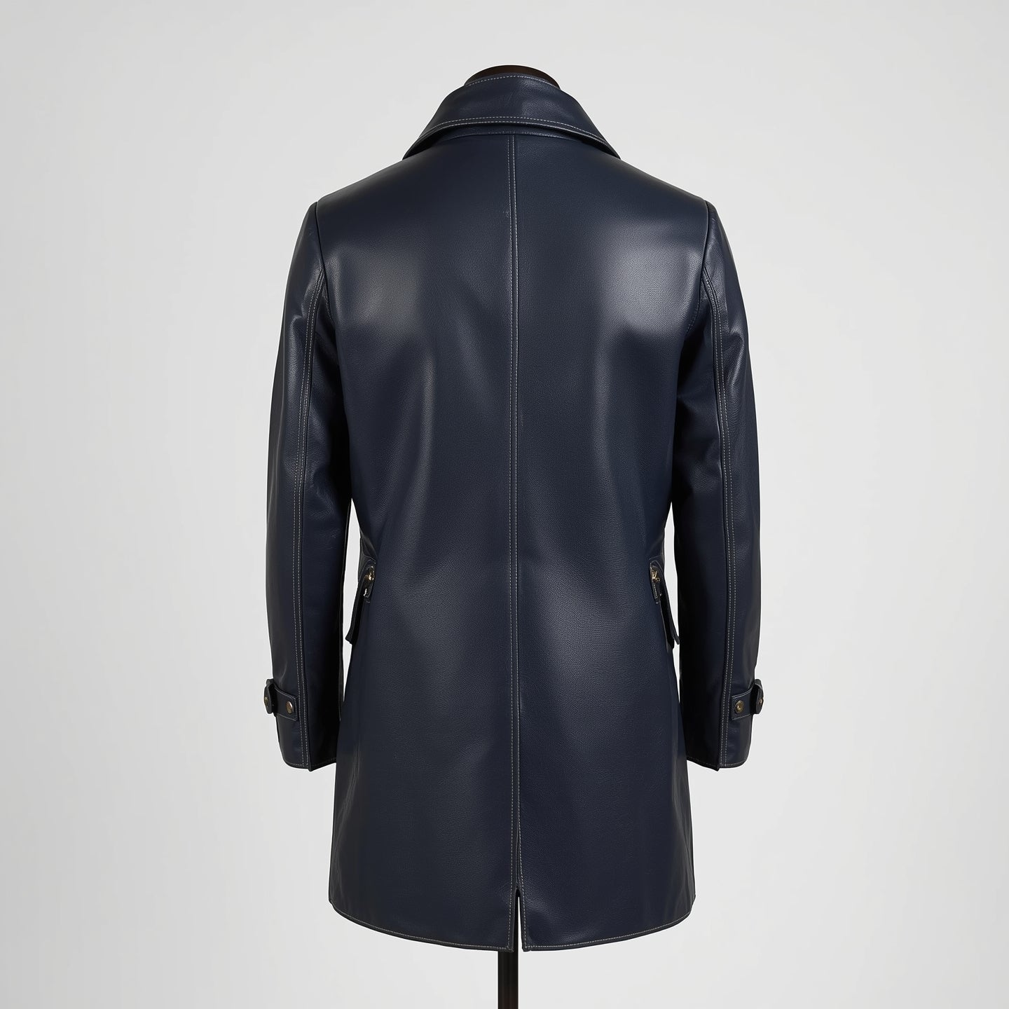 Mariner – Navy Blue Leather Peacoat