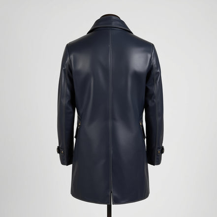 Mariner – Navy Blue Leather Peacoat