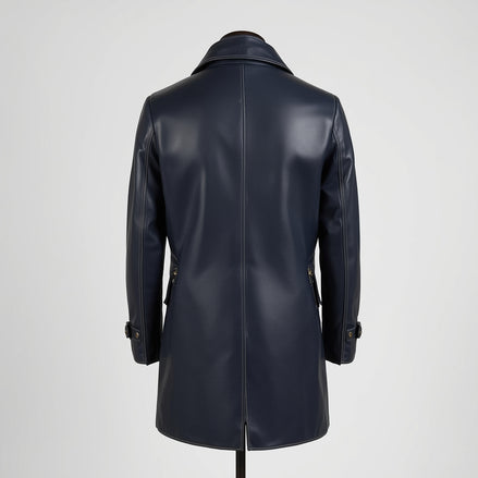 Mariner – Navy Blue Leather Peacoat