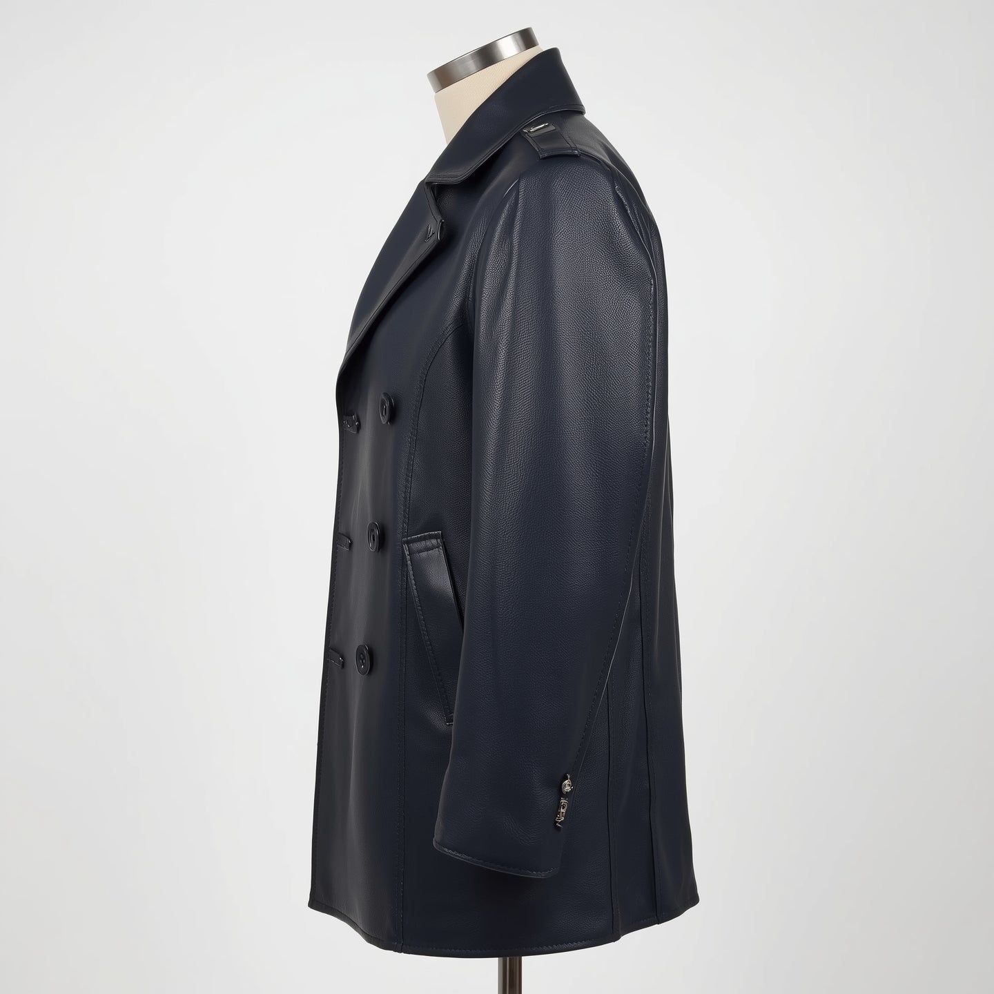 Mariner – Navy Blue Leather Peacoat