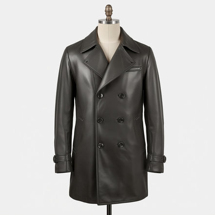 Mariner – Charcoal Grey Leather Peacoat