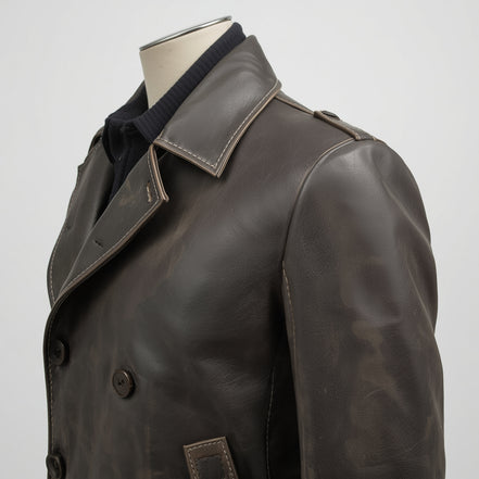 Mariner – Charcoal Grey Leather Peacoat