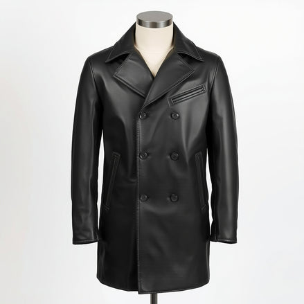 Mariner – Jet Black Leather Peacoat