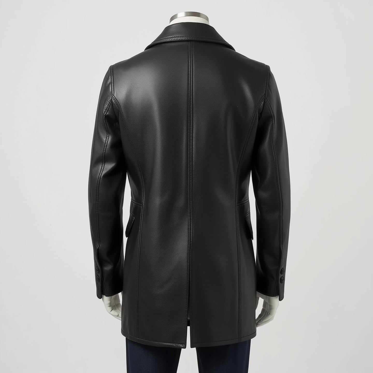 Mariner – Jet Black Leather Peacoat