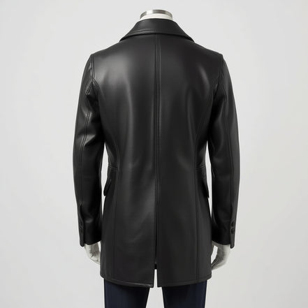 Mariner – Jet Black Leather Peacoat
