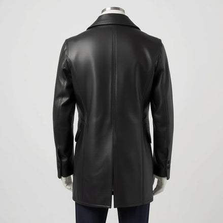 Mariner – Jet Black Leather Peacoat