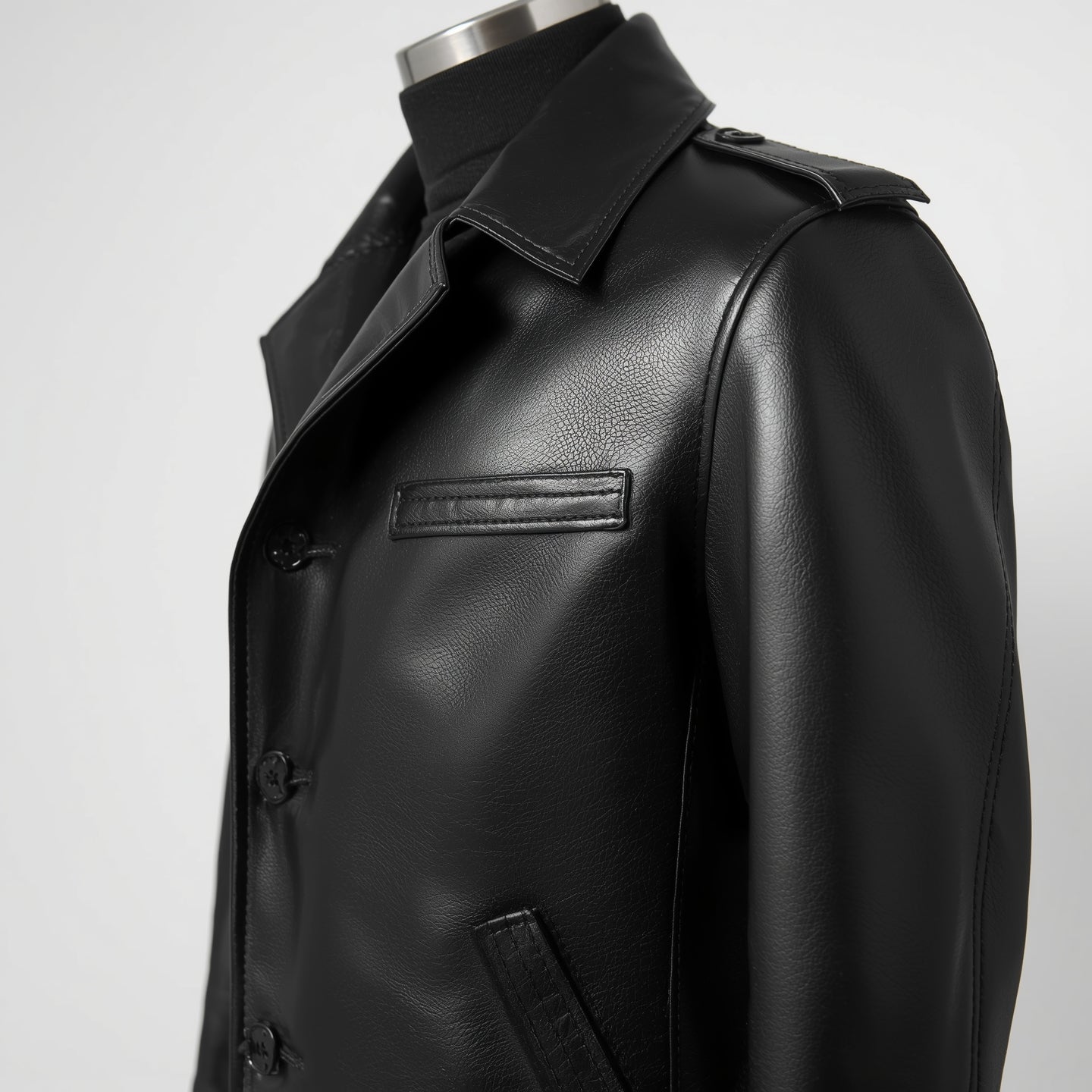 Mariner – Jet Black Leather Peacoat