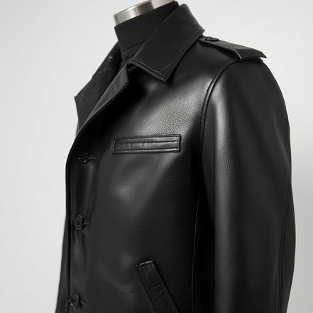 Mariner – Jet Black Leather Peacoat