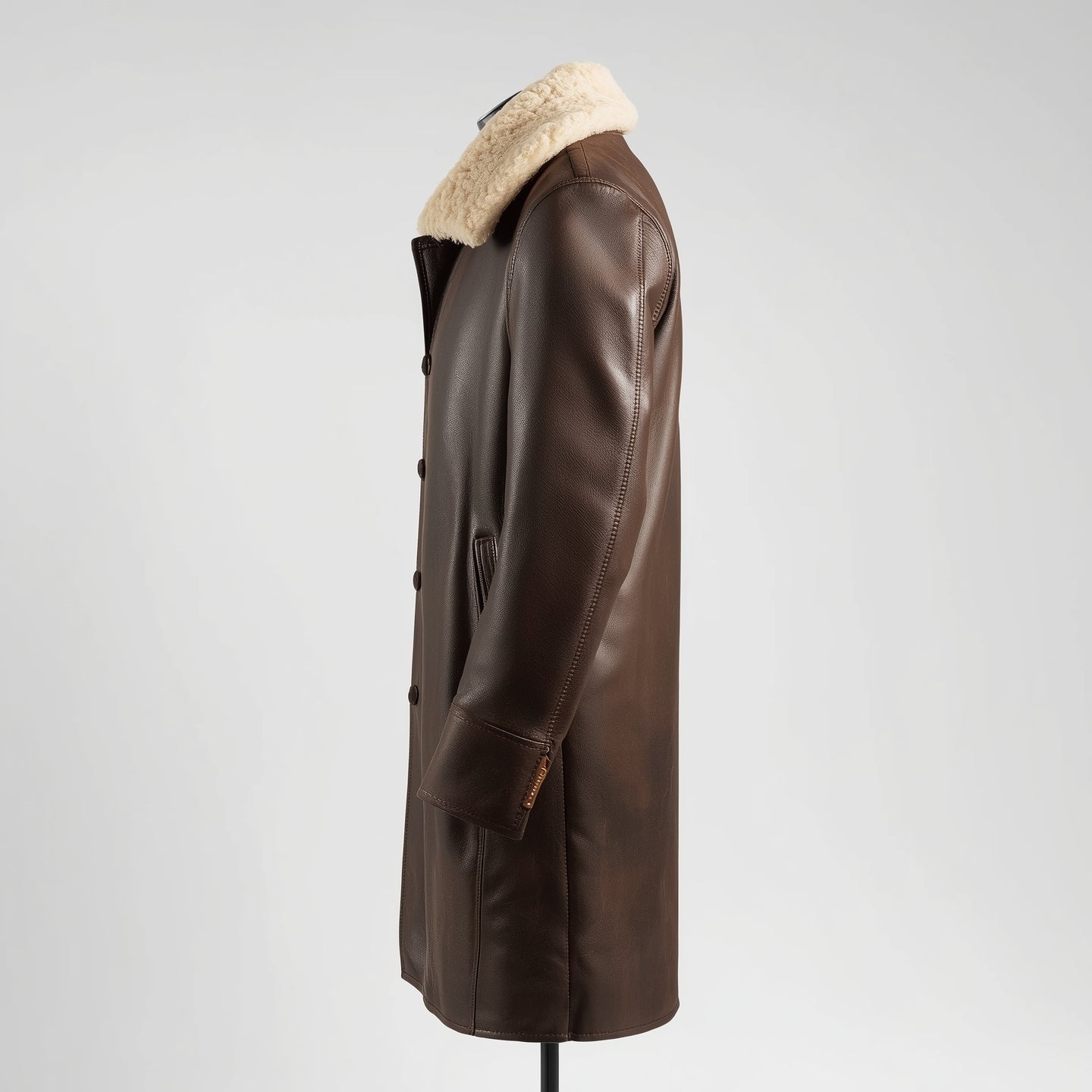 Vanguard – Distressed Brown Shearling Long Leather Coat