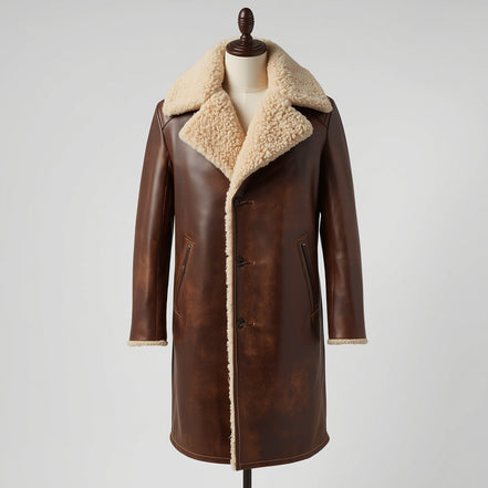 Vanguard – Distressed Brown Shearling Long Leather Coat