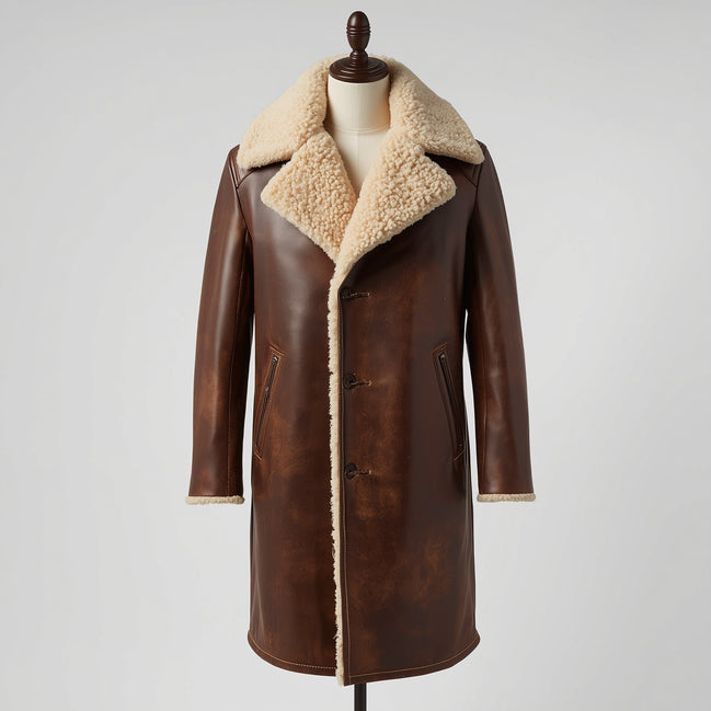 Vanguard – Distressed Brown Shearling Long Leather Coat