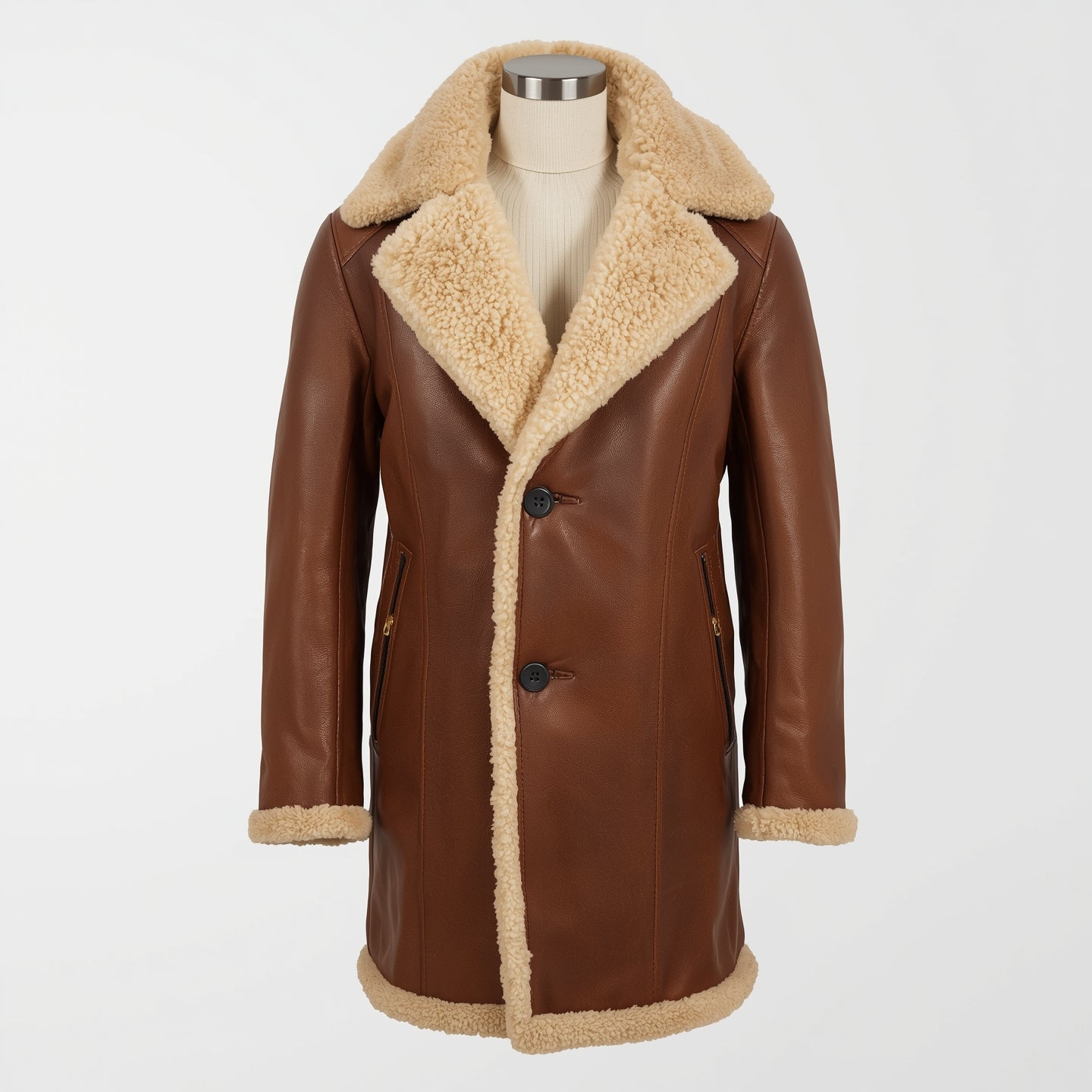 Vanguard – Dark Tan Shearling Long Leather Coat